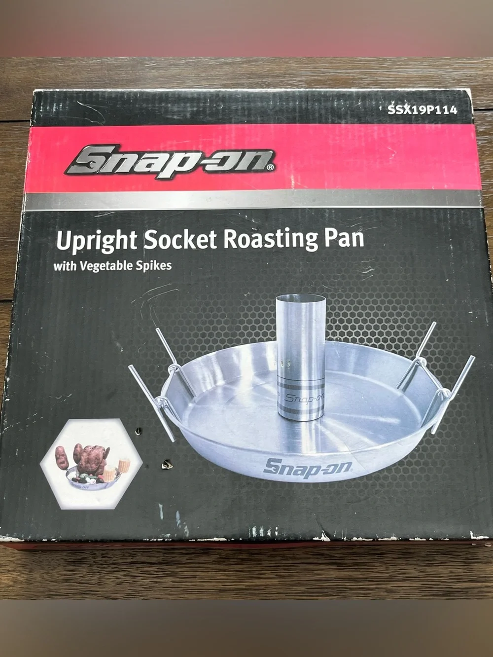 Snap-on Tools Upright Socket Beer Can Chicken Roasting Pan With Veg Spikes: New!